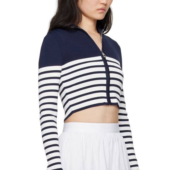 NEVER WORN STAUD SSENSE NAVY AND WHITE STRIPED RAFT ZIP UP CARDIGAN - Picture 2 of 6